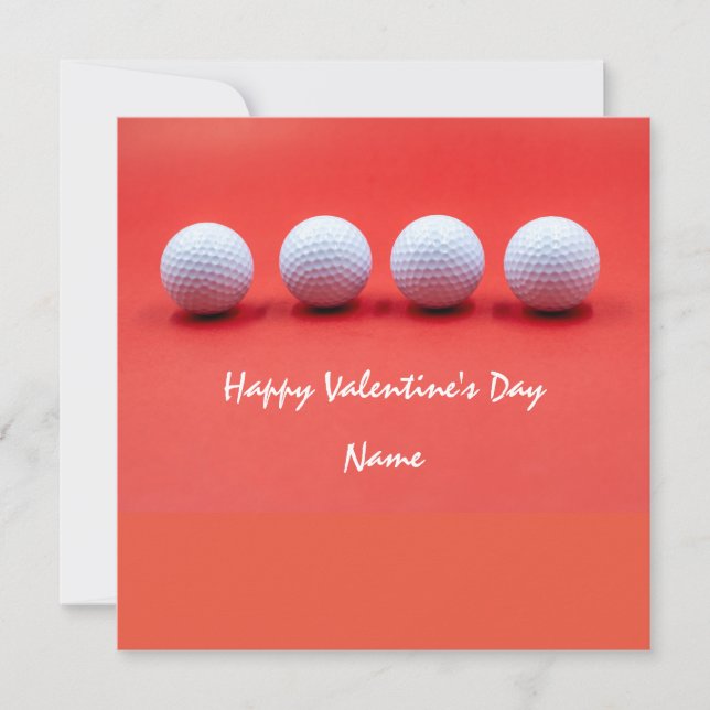 Golf Valentine's Day with golf balls are on red Holiday Card (Front)