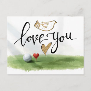 Golf Valentine's Day with golf balls are on red Postcard