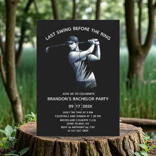 Golf Watercolor Bachelor Party Black Invitation