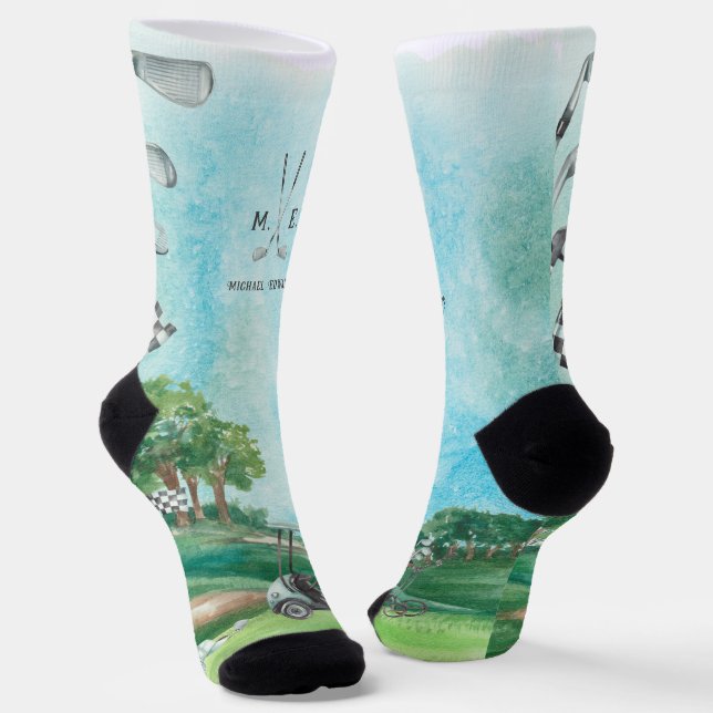 Golf | Watercolor Golfing Monogram Socks (Angled)