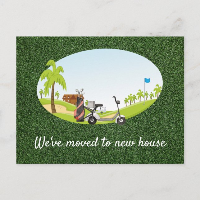 Golf we have moved to the new house holiday postcard (Front)