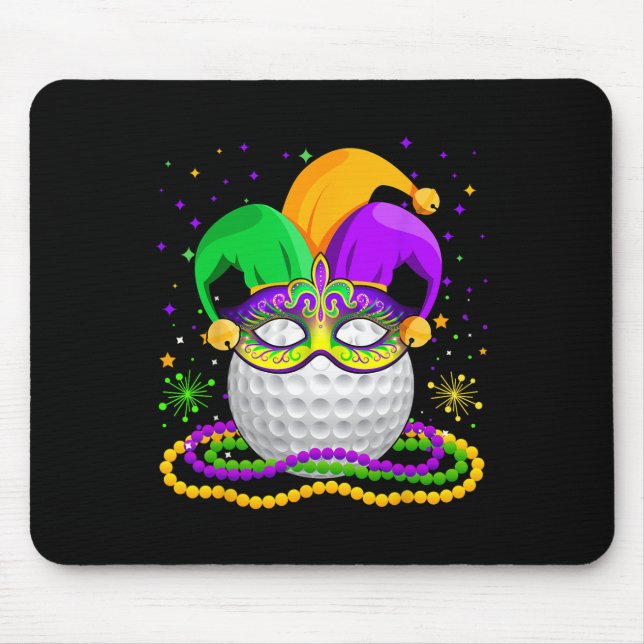 Golf Wearing Jester Hat Masked Beads Mardi Gras Pl Mouse Pad (Front)