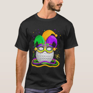 Golf Wearing Jester Hat Masked Beads Mardi Gras Pl T-Shirt