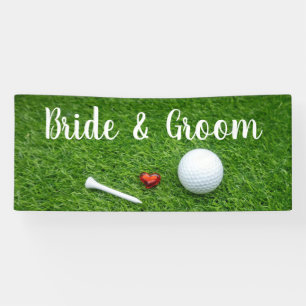 Golf wedding banner golf ball and love on green