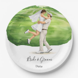 Golf wedding Birde and Groom on Putting Green Paper Plate