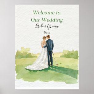 Golf wedding Birde and Groom on Putting Green Poster
