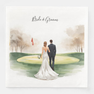 Golf Wedding Bride and Groom on the golf course Napkin