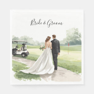 Golf Wedding Bride and Groom on the golf course Napkin