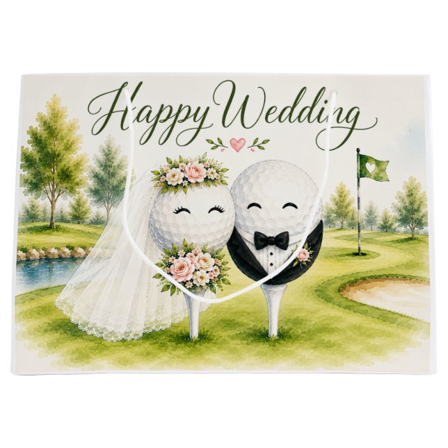 Golf Wedding Bride & Groom ball  Large Gift Bag (Front)