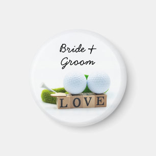 Golf wedding bride groom golf ball tee with love magnet