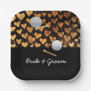 Golf wedding bride groom name with golf ball  paper plate
