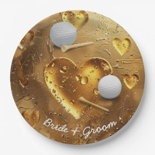 Golf wedding bride groom name with golf ball paper plate