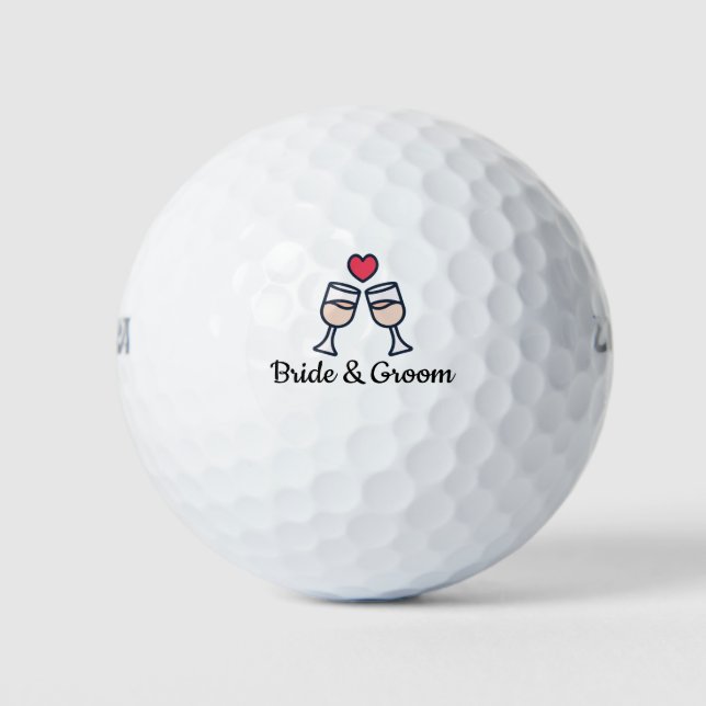 Golf Wedding Bride & Groom Name with love     Balls (Front)