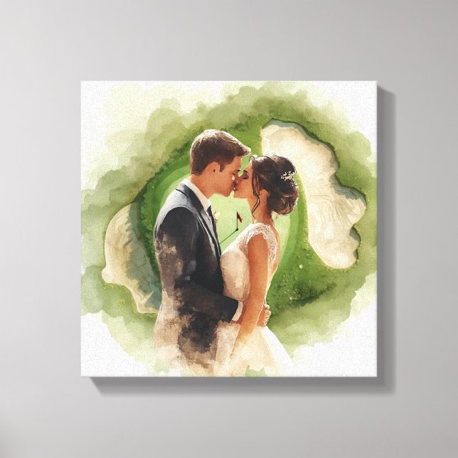 Golf wedding Bride & Groom on Golf Course  Canvas Print (Front)