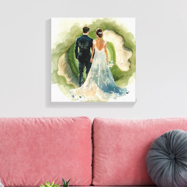 Golf wedding Bride & Groom on Golf Course  Canvas Print (Insitu(LivingRoom))