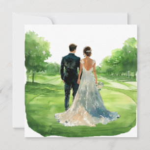 Golf wedding Bride & Groom on Golf Course card