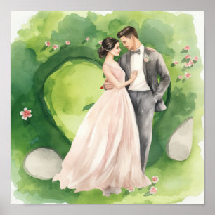 Golf wedding Bride & Groom on Golf Course Poster