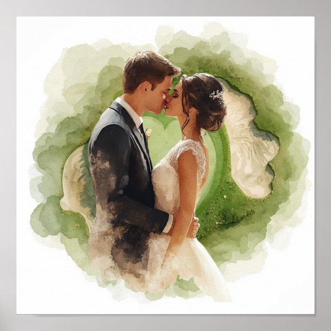 Golf wedding Bride & Groom on Golf Course  Poster (Front)