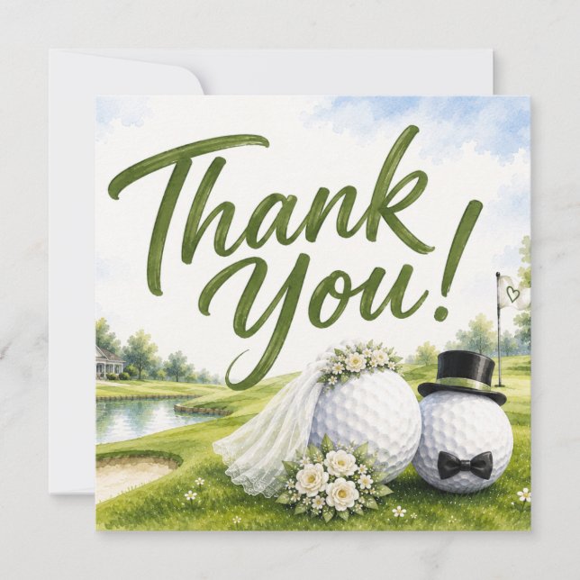 Golf Wedding Bride & Groom Thank you  Card (Front)