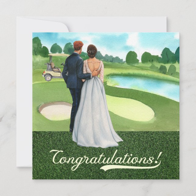 Golf Wedding Congratulations with bride and groom  (Front)