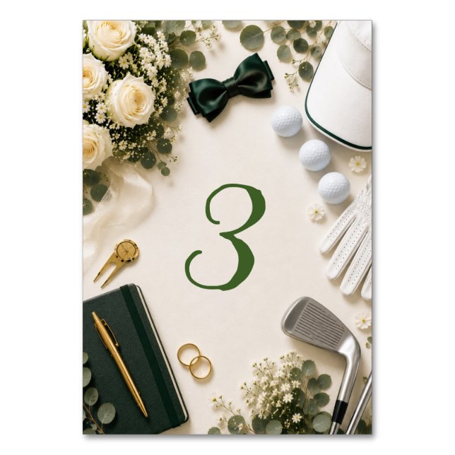 Golf Wedding Flat Lay Elegant Table Number (Front)