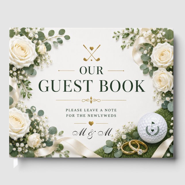 Golf Wedding Guest Book White Roses (Front)