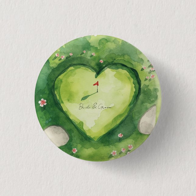 Golf wedding heart shaped golf course 3 cm round badge (Front)