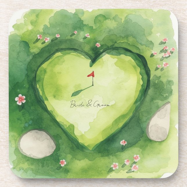 Golf wedding heart shaped golf course coaster (Front)