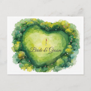 Golf wedding heart shaped golf course postcard