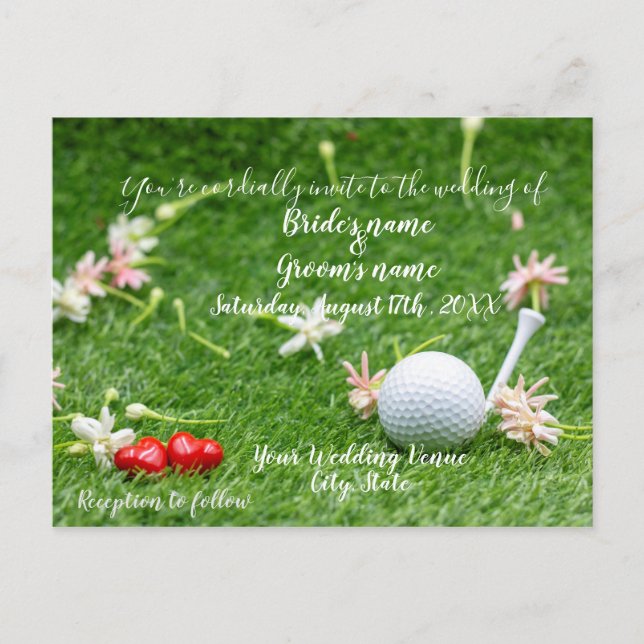 Golf Wedding Invitation card golf ball on green (Front)