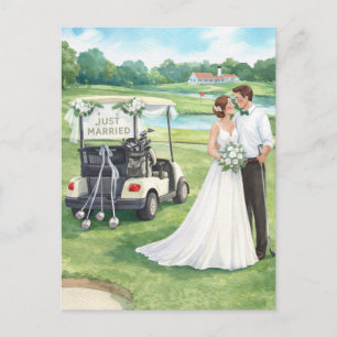 Golf Wedding Invitation card with bride and groom