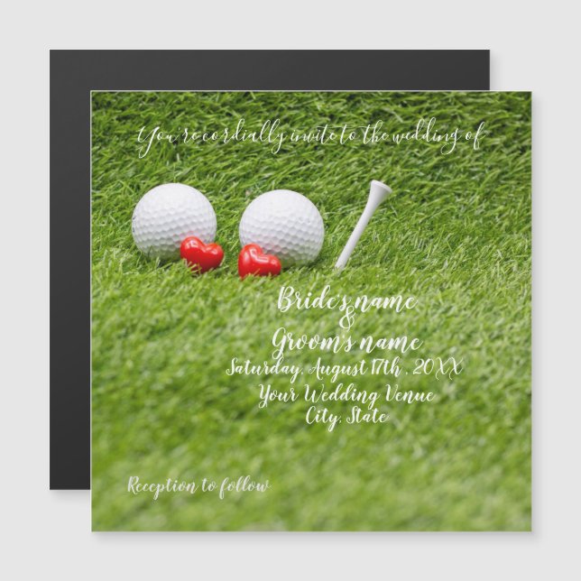 Golf Wedding Invitation card with golf ball & love (Front/Back)