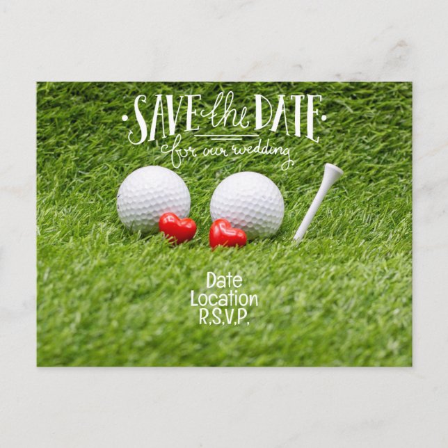 Golf Wedding Invitation card with two hearts  (Front)
