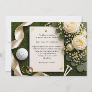 Golf Wedding Invitation with White Roses