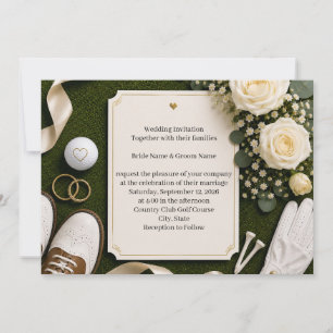 Golf Wedding Invitation with White Roses