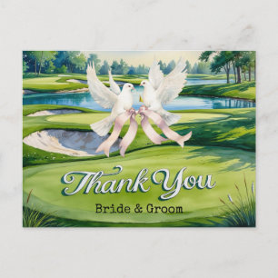 Golf wedding on golf course watercolor postcard