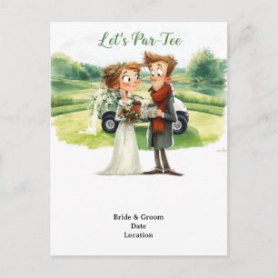 Golf Wedding Party with Bride & Groom on Green Postcard