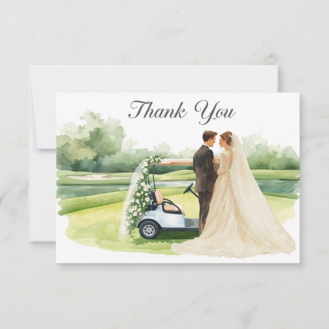 Golf Wedding Party with bride Thank you card (Front)