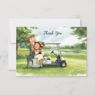 Golf Wedding Party with golf cart on green Thank You Card
