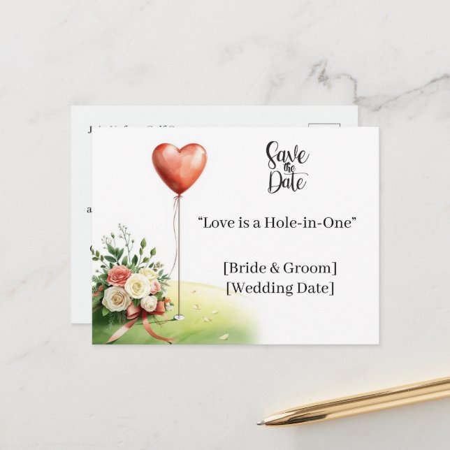 Golf Wedding Save the Date Elegant Golf Course  Postcard (Front/Back In Situ)