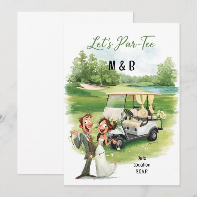 Golf wedding save the date invitation on course (Front/Back)