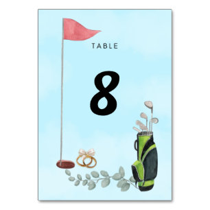 Golf Wedding table number  card Bride & Groom