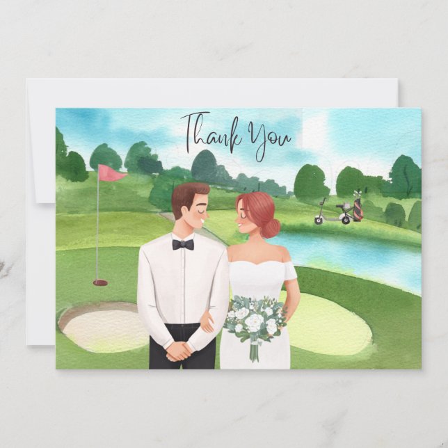 Golf Wedding Thank you card for Golfer watercolor (Front)