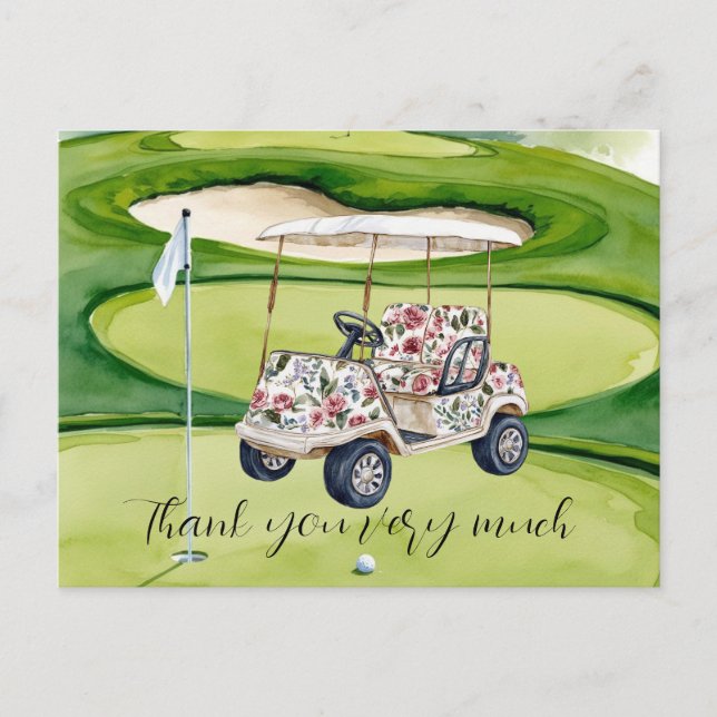 Golf Wedding thank. you card with golf cart  (Front)