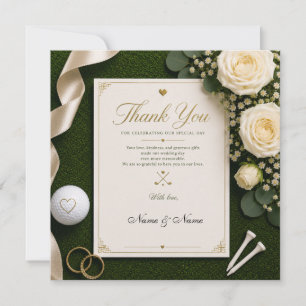 Golf Wedding Thank You Card with White Roses