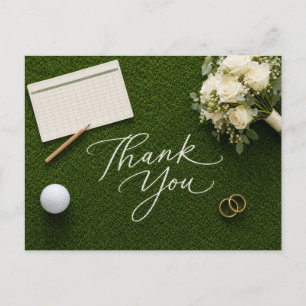 Golf Wedding Thank You Handwritten Green Grass Postcard