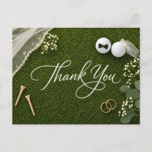 Golf Wedding Thank You Handwritten Green Grass  Postcard