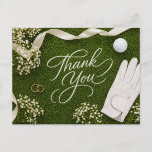 Golf Wedding Thank You Handwritten Green Grass Postcard