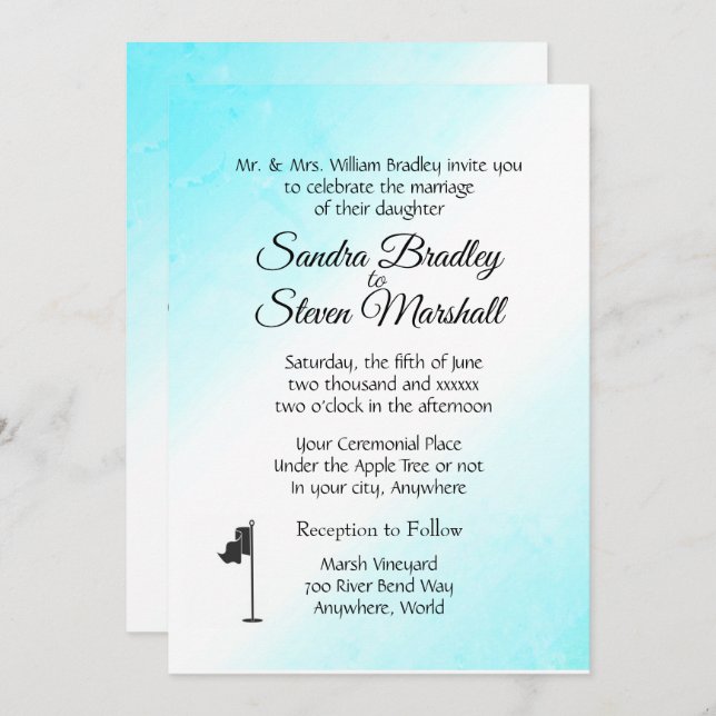 Golf Wedding Theme Aqua Invitations (Front/Back)