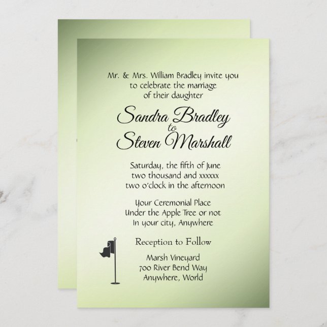 Golf Wedding Theme Green Invitations (Front/Back)